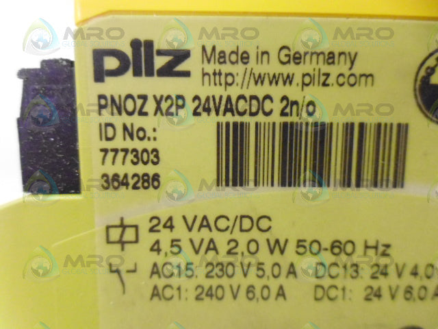 PILZ PNO-ZX-2P24VACDC-2N/0 SAFETY RELAY *NEW IN BOX*