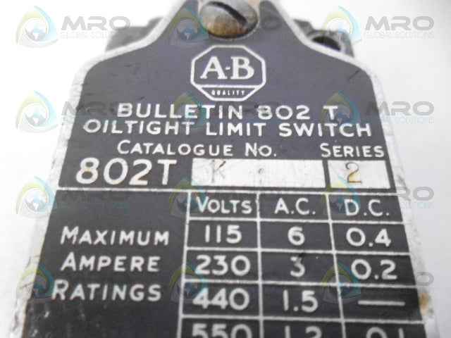 ALLEN BRADLEY 802T-K SER. 2 LIMIT SWITCH *USED*