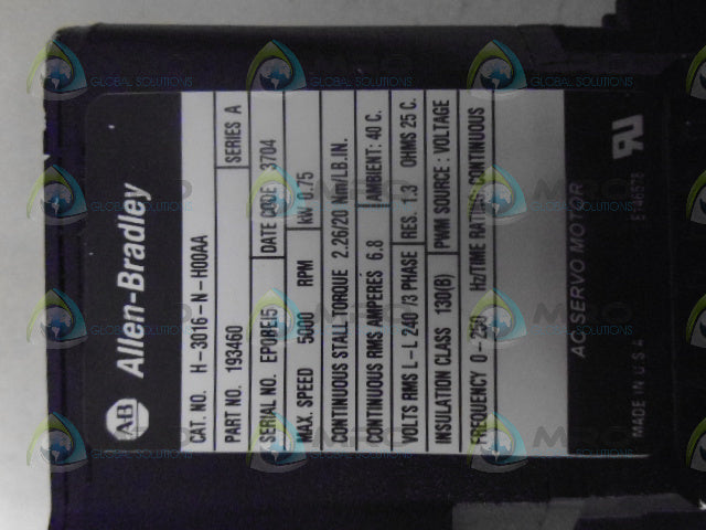ALLEN BRADLEY H-3016-N-H00AA SER. A SERVO MOTOR (AS PICTURED) *NEW NO BOX*