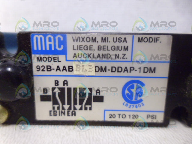 MAC 92B-AAB-BL3-DM-DDAP-1DM SOLENOID VALVE *NEW NO BOX*