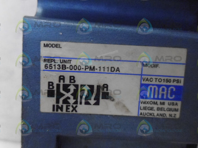 MAC 6513B-000-PM-111DA SOLENOID VALVE *USED*