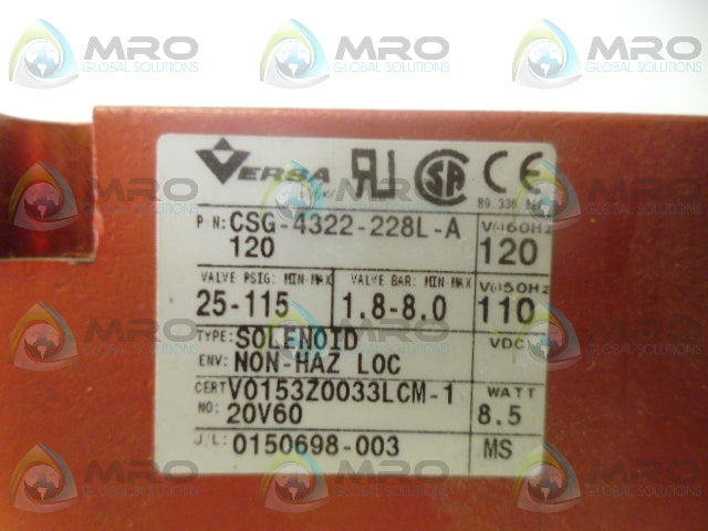 VERSA CSG-4322-228L-A120 SOLENOID VALVE *NEW NO BOX*