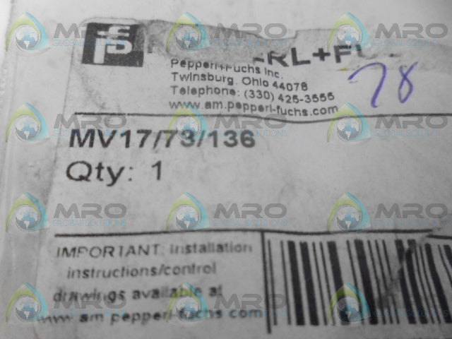 PEPPERL+FUCHS MV17/73/136 PHOTOELECTRIC SENSOR *NEW IN FACTORY BAG*