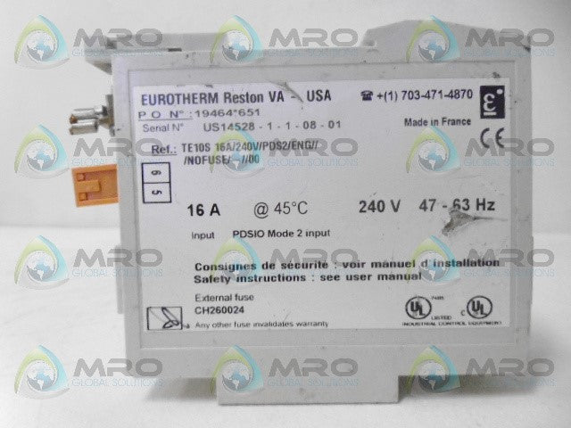 EUROTHERM TE10S16A/240V/PDS2/ENG///NOFUSE/-//00 SOLID STATE RELAY *NEW NO BOX*