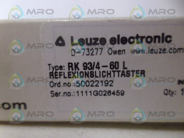 LEUZE ELECTRONIC RK93/4-60L ENERGETIC LIGHT SCANNER *NEW IN BOX*
