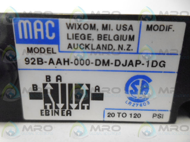 MAC 92B-AAH-000-DM-DJAP-1DG SOLENOID VALVE *NEW IN BOX*