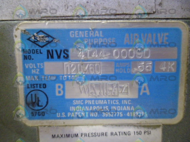 SMC NVS4144-0009D SOLENOID AIR VALVE *USED*