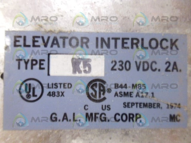 INDUSTRIAL MRO K5 ELEVATOR INTERLOCK 230VDC 2A *NEW NO BOX*