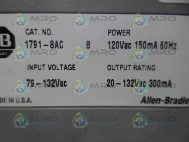 ALLEN BRADLEY 1791-8AC SER. B I/O BLOCK MODULE *USED*