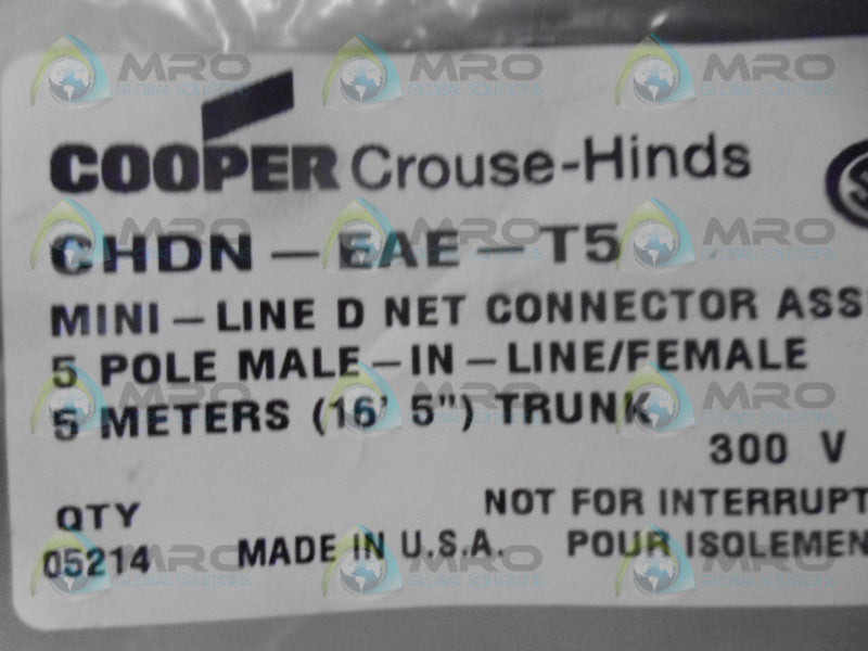 COOPER CROUSE-HINDS CHDN-EAE-T5 MINI-LINE D NET CONNECTOR *NEW IN FACTORY BAG*