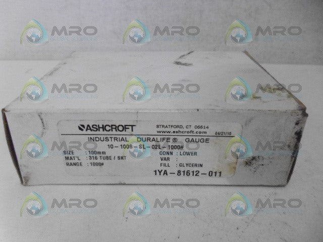 ASHCROFT 10-1008-SL-02L-1000# DURALIFE GUAGE *NEW IN BOX*