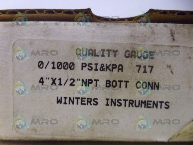 WINTER 717 PRESSURE GUAGE 1000PSI *NEW IN BOX*