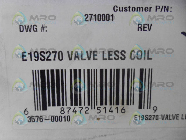 SPORLAN E19S270 VALVE LESS COIL *NEW IN BOX*