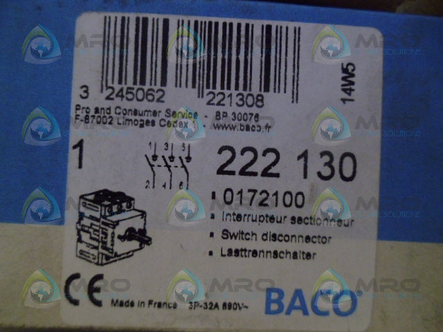 BACO 222130 DISCONNECT SWITCH *NEW IN BOX*