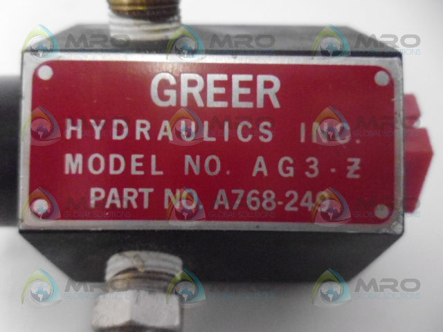 GREER AG3-Z VALVE *NEW NO BOX*