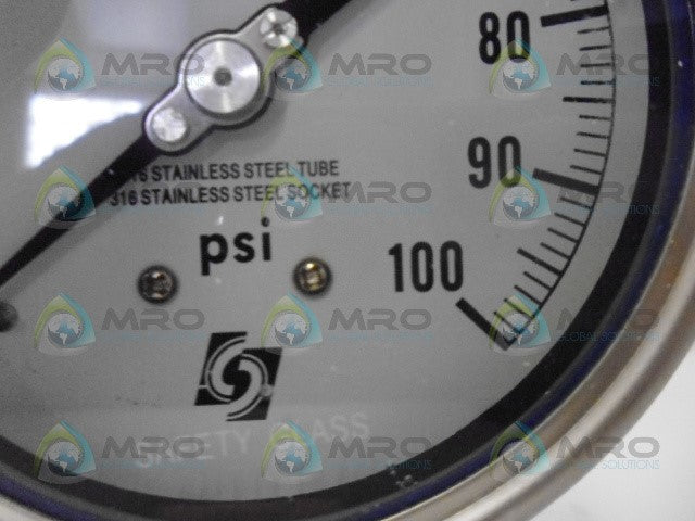 TRERICE 700LFSS4002LA110 PRESSURE GUAGE 100 PSI *NEW IN BOX*