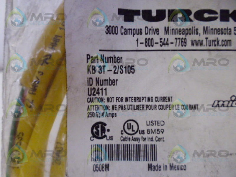 TURK KB3T-2/S105 MICRO-FAST CORDSET *NEW IN FACTORY BAG*