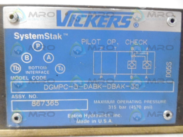 VICKERS DGMPC-5-DABK-DBAK-30 PILOT CHECK VALVE *NEW NO BOX*