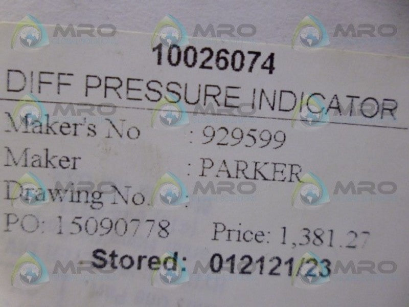 PARKER 929599 PRESSURE INDICATOR *NEW IN BOX*