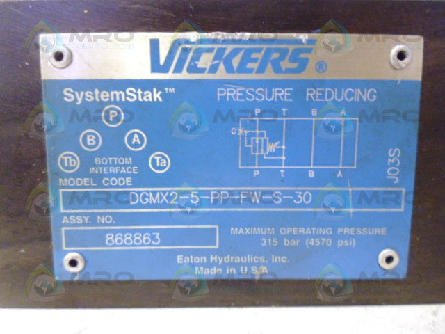 VICKERS DGMX2-5-PP-FW-S-30 PRESSURE VALVE *USED*