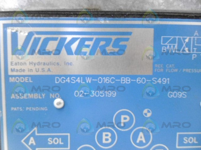 VICKERS DG4S4LW-016C-BB-60-S491 HYDRAULIC DIRECTIONAL CONTROL VALVE *NEW NO BOX*