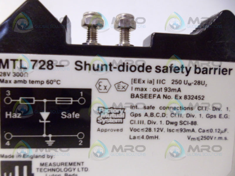 MEASUREMENT TECHNOLOGY MTL728- SHUNT DIODE SAFETY BARRIER NSNP