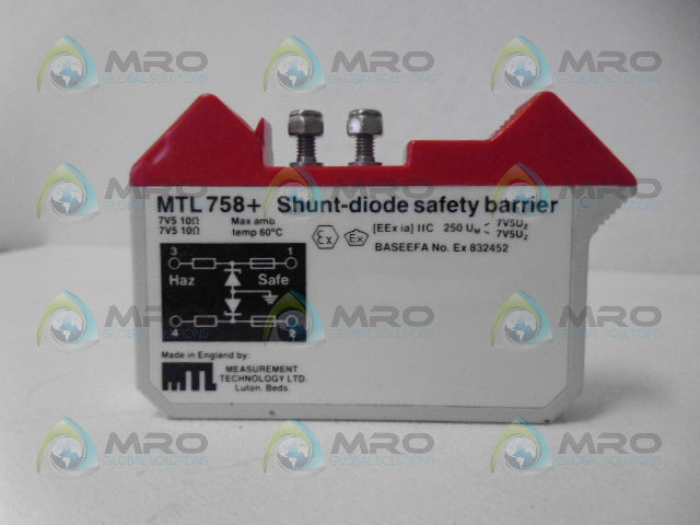 MEASUREMENT TECHNOLOGIES MTL758+ SHUNT DIODE SAFETY BARRIER *NEW NO BOX*