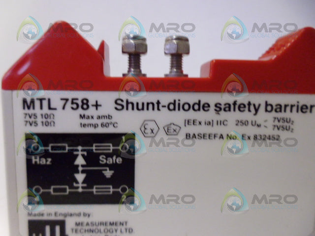 MEASUREMENT TECHNOLOGIES MTL758+ SHUNT DIODE SAFETY BARRIER *NEW NO BOX*