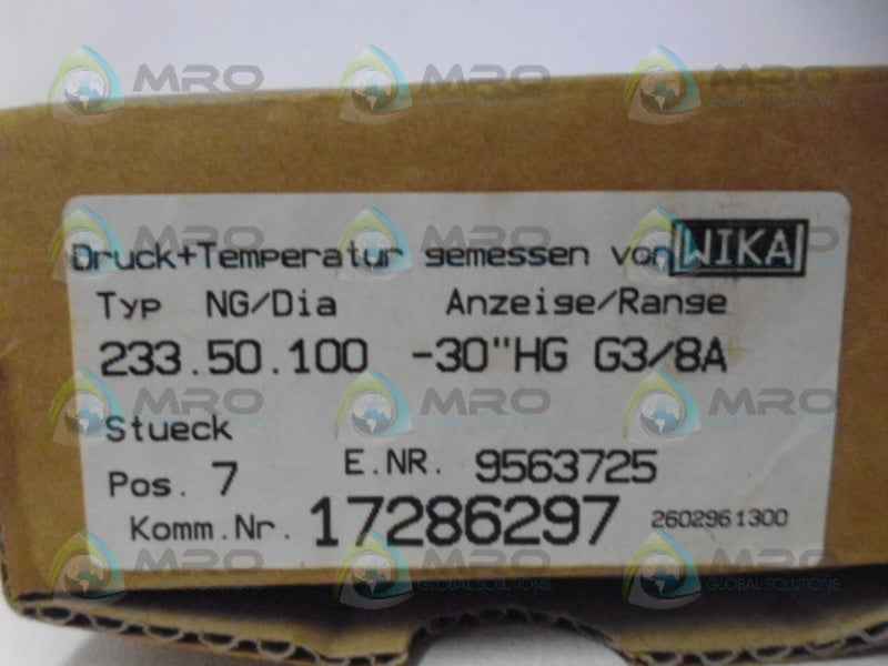 WIKA 233.50.100 PRESSURE GUAGE -30 NSMP