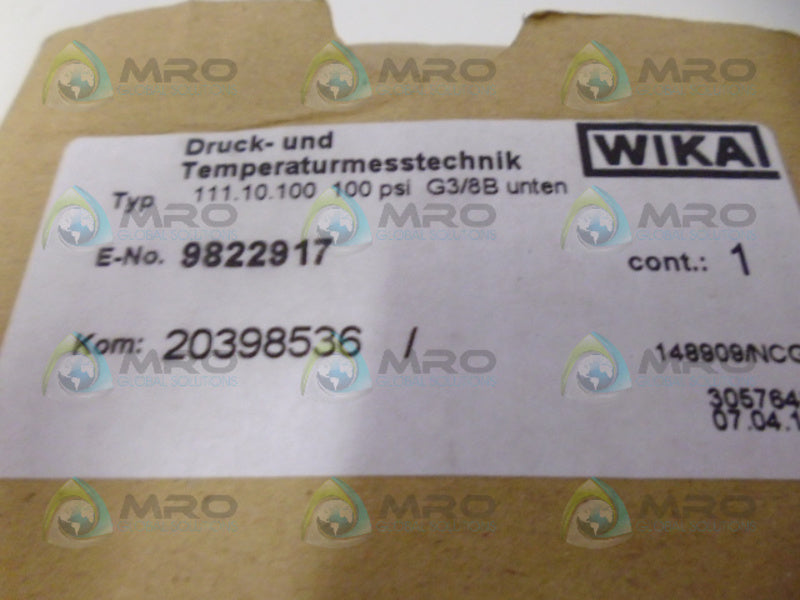 WIKA 111.10.100 GUAGE 100PSI NSMP