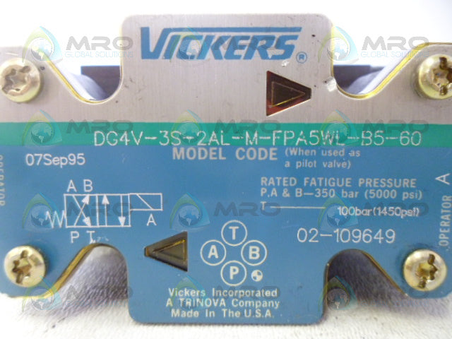 VICKERS DG4V-3S-2AL-M-FPA5WL-B5-60 HYDRAULIC VALVE *NEW NO BOX*
