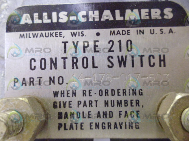 ALLIS-CHALMERS TYPE 210 14-178-017-503 CONTROL SWITCH (AS PICTURED) *USED*