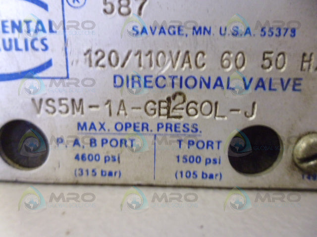 CONTINENTAL HYDRAULICS VS5M-1A-GBL260L-J DIRECTIONAL VALVE *NEW NO BOX*