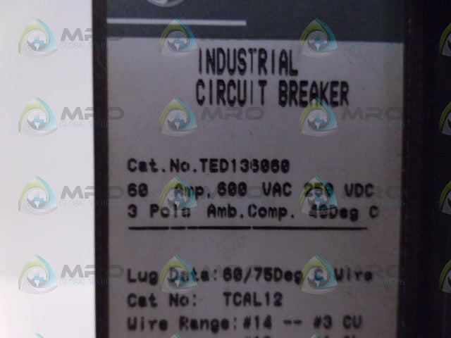 GENERAL ELECTRIC TED136060 CIRCUIT BREAKER 60A *USED*