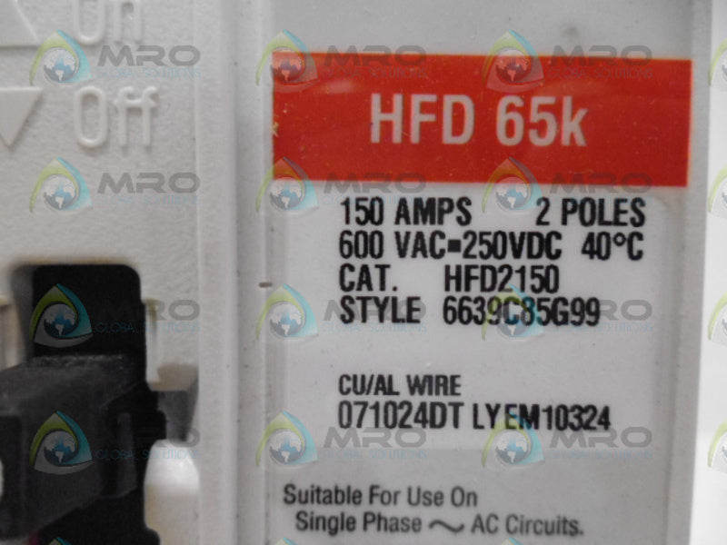 CUTLER HAMMER HFD2150 CIRCUIT BREAKER *USED*