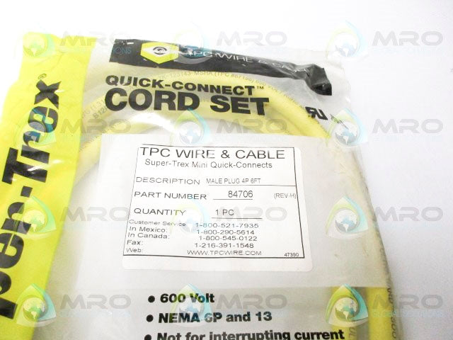 TPC WIRE & CABLE 84706 MALE PLUG 4P NSMP