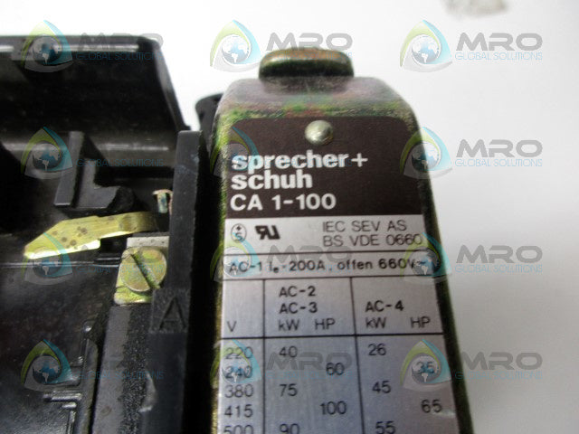 SPRECHER+SCHUH CA1-100 CONTACTOR *USED*