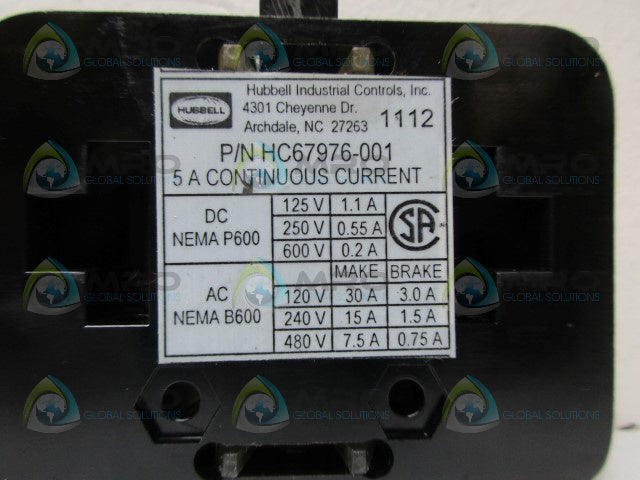 HUBBEL HC67976-001 AUXILIARY CONTACT BLOCK *USED*
