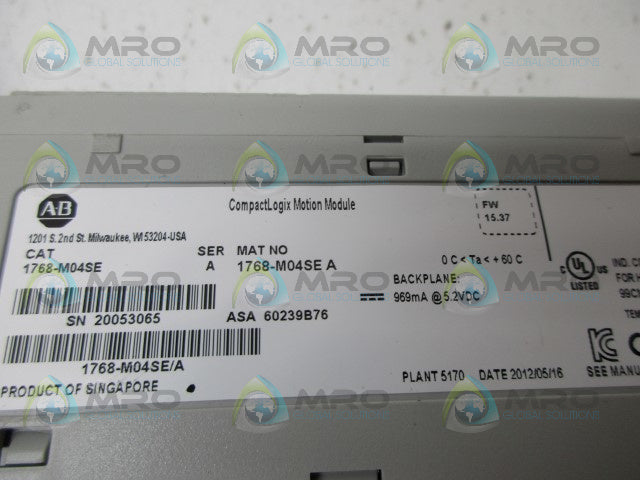 ALLEN BRADLEY 1768-M04SE SER A FW:15.37 COMPACTLOGIX MOTION MODULE *USED*