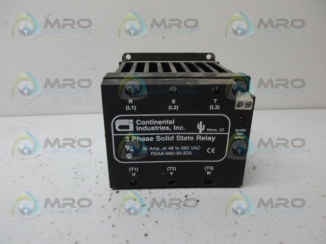 CONTINENTAL RSAA-660-30-3D0 3PHASE SOLID STATE RELAY *USED*