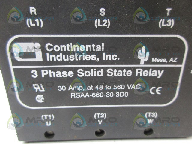 CONTINENTAL RSAA-660-30-3D0 3PHASE SOLID STATE RELAY *USED*