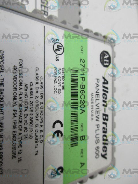 ALLEN BRADLEY 2711P-B6C20A SER.B REV.A PANELVIEW PLUS *USED*