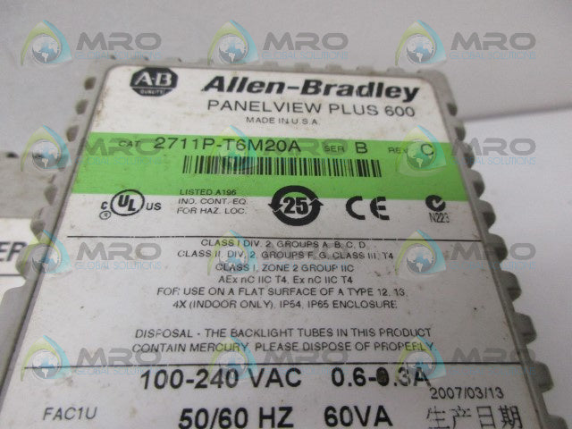 ALLEN BRADLEY 2711P-T6M20A SER.B REV.C PANELVIEW *USED*