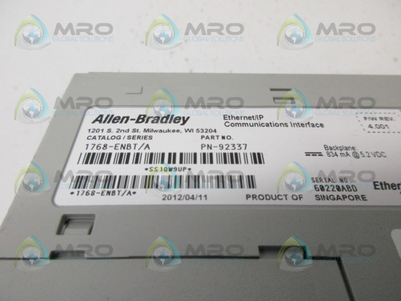 ALLEN BRADLEY COMPACTLOGIX 1768-ENBT SER. A F/W 4.001 INTERFACE MODULE *USED*