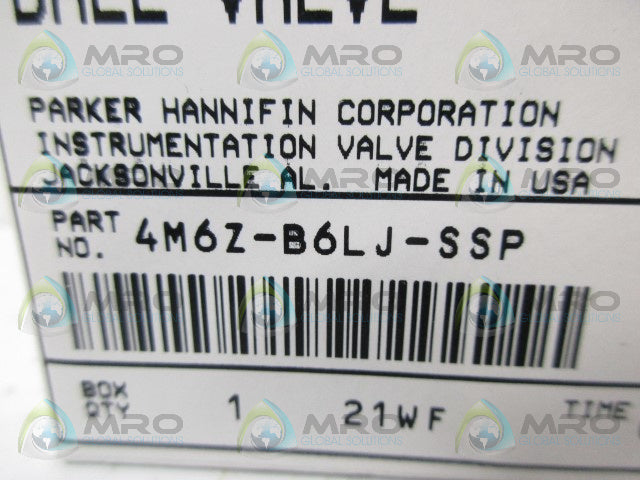 PARKER 4M6Z-B6LJ-SSP BALL VALVE *NEW IN BOX*
