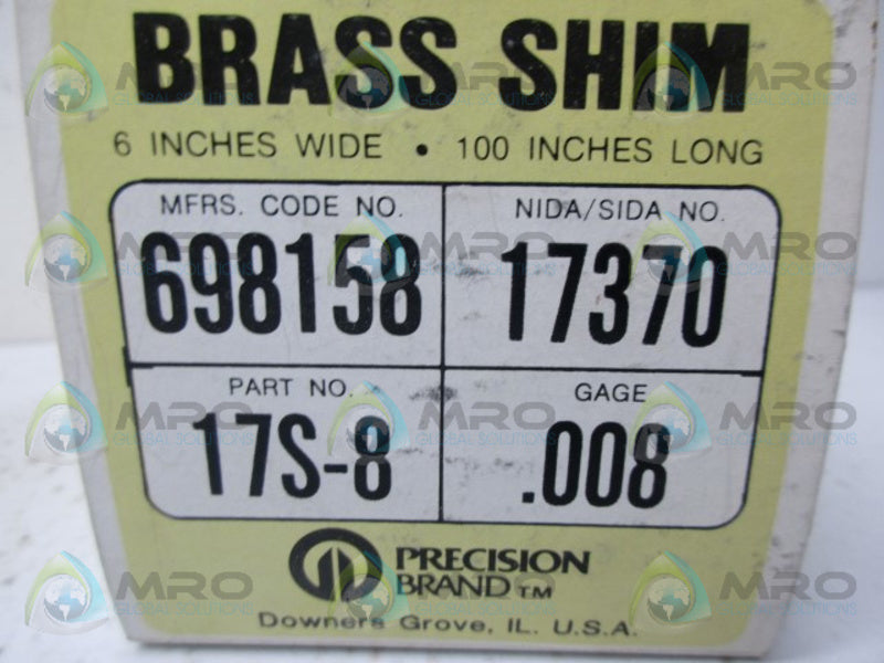 PRECISION BRAND 17S-8 BRASS SHIM *NEW IN BOX*