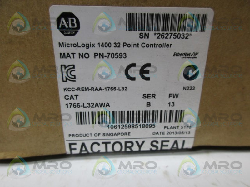 ALLEN BRADLEY 1766-132AWA SER B F/W 13 MICROLOGIX CONTROLLER *FACTORY SEALED*