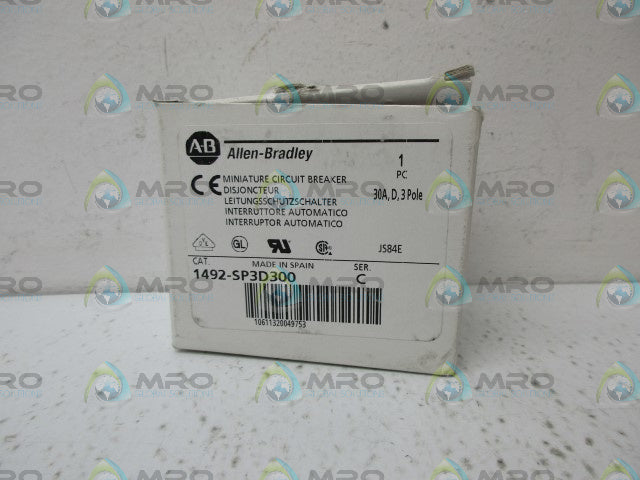 ALLEN BRADLEY 1492-SP3D300 SER C MINIATURE CIRCUIT BREAKER *NEW IN BOX*