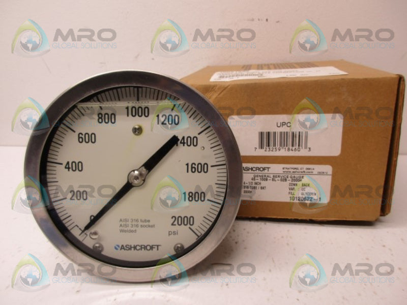 ASHCROFT 45-1009-SL-02B-2000# GENERAL SERVICE GAUGE *NEW IN BOX*