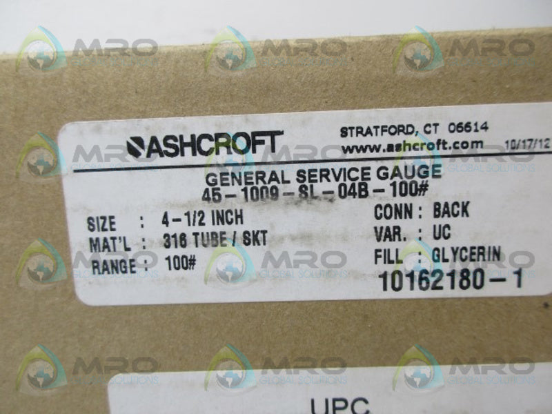 ASHCROFT 45-1009-SL-04B-100# GENERAL SERVICE GAUGE *NEW IN BOX*